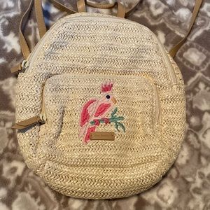 Vera Bradley, mini backpack, straw,cockatoo on the front embroidered